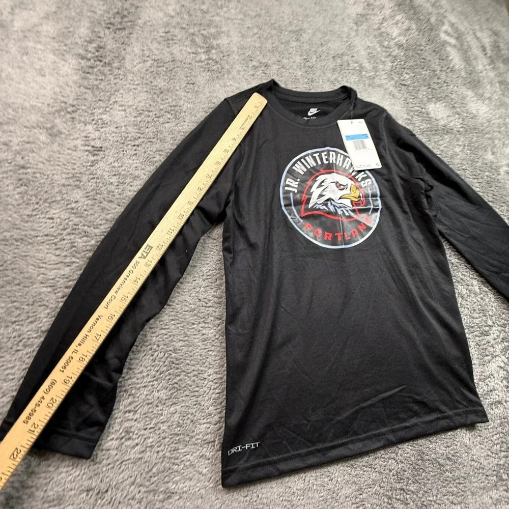 Nike Long Sleeve Shirt Boys Medium Black NEW Portland Jr Winterhawks Dri-FIT